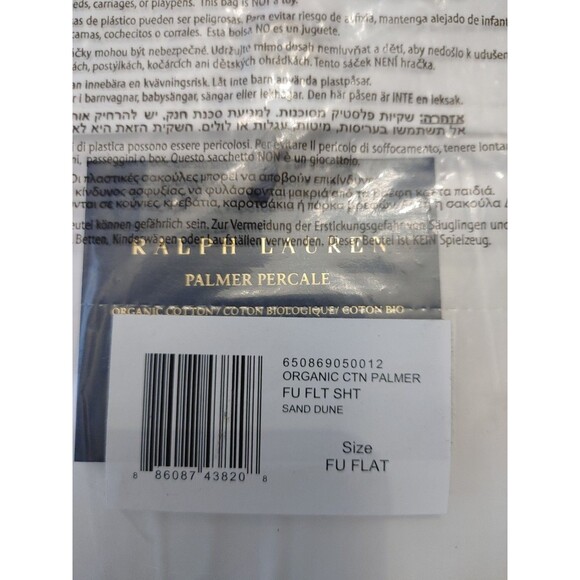 Ralph Lauren Organic Cotton Percale Palmer Full Flat NWT White/Sand Dune (004) - Picture 4 of 4